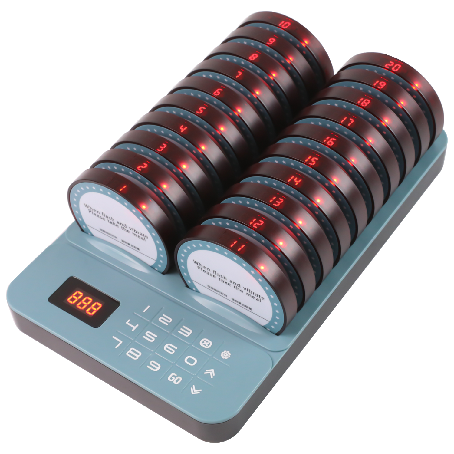 Restaurant Pager System Wireless Customer Queue Calling System 20 Beepers Buzzers with Touch Keyboard