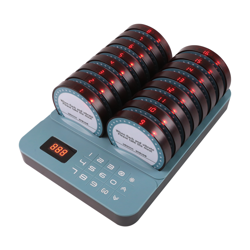 Restaurant Pager System Wireless Customer Queue Calling System 16 Beepers Buzzers with Touch Keyboard