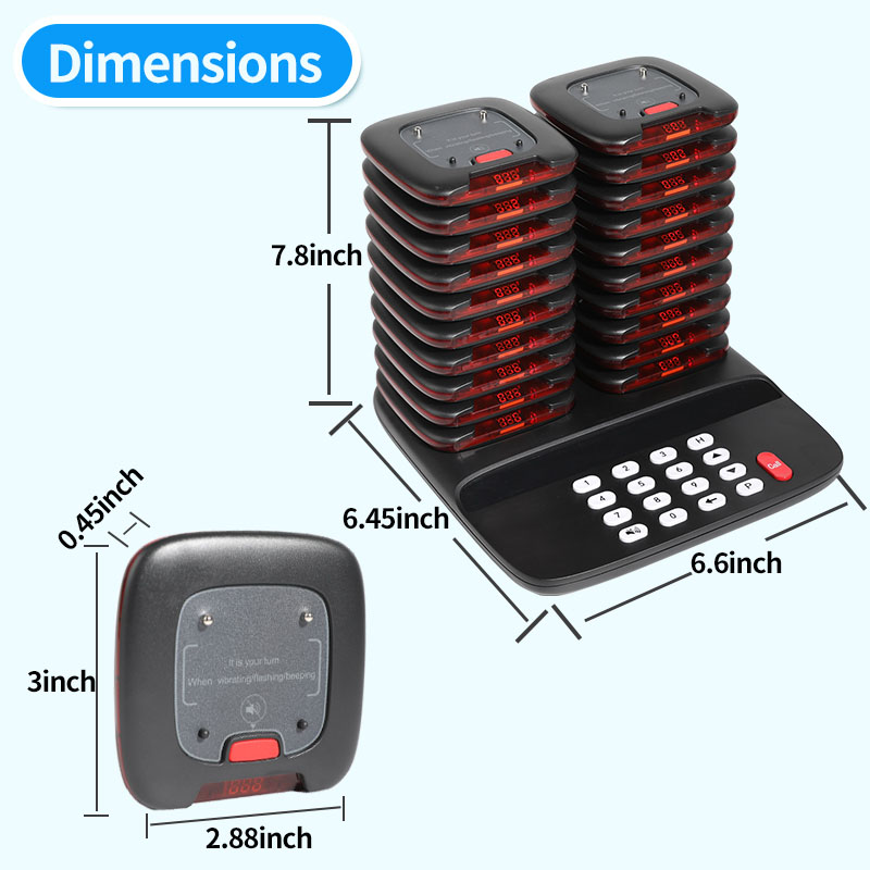 Wireless Restaurant Pager 20 Queue Paging System Calling System for Coffee Cafe Dessert Shop Food Truck Court