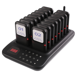Wireless Restaurant Pager Black 16 Paging System Calling System for Coffee Cafe Dessert Shop Food Truck Court