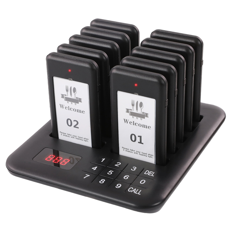 Wireless Restaurant Pager Black 10 Paging System Calling System for Coffee Cafe Dessert Shop Food Truck Court