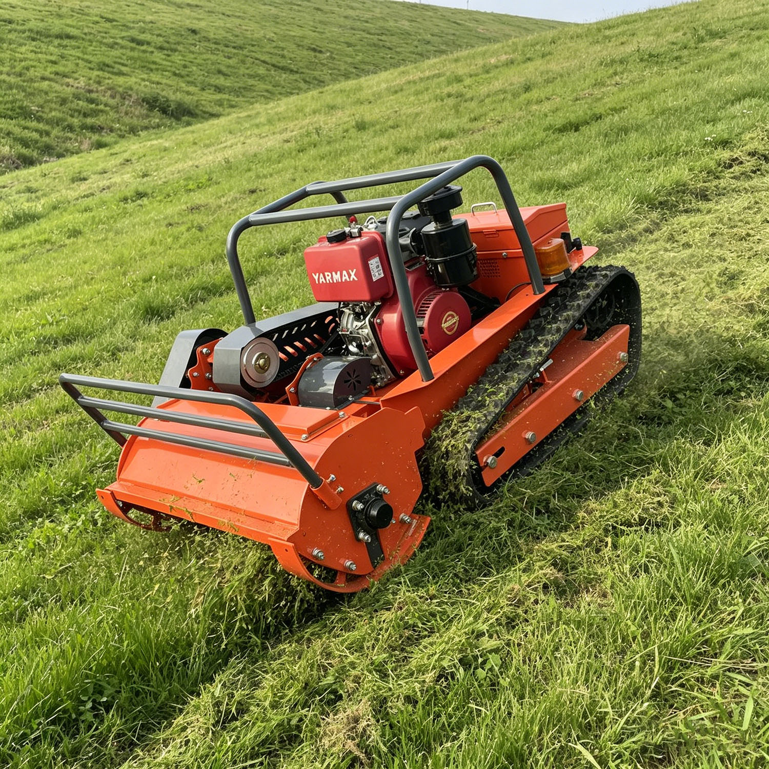 80A All-Terrain Crawler Lawn Mower, Remote Control Grass Cutter, Quiet Operation Steep Slopes Self-Propelled Mower