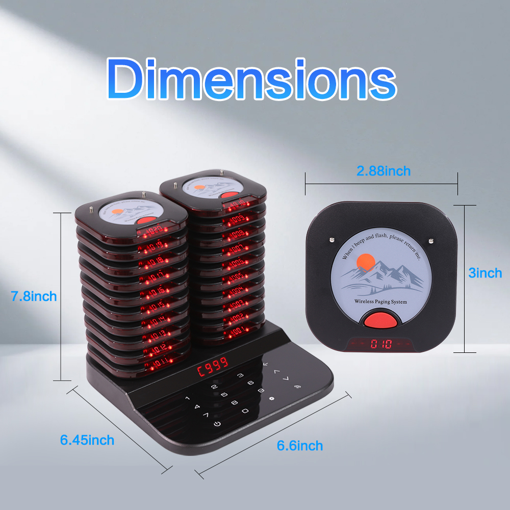 Wireless Calling Paging System 20 Beepers Buzzers Pagers for Food Truck Church Coffee House Cafe Food Court