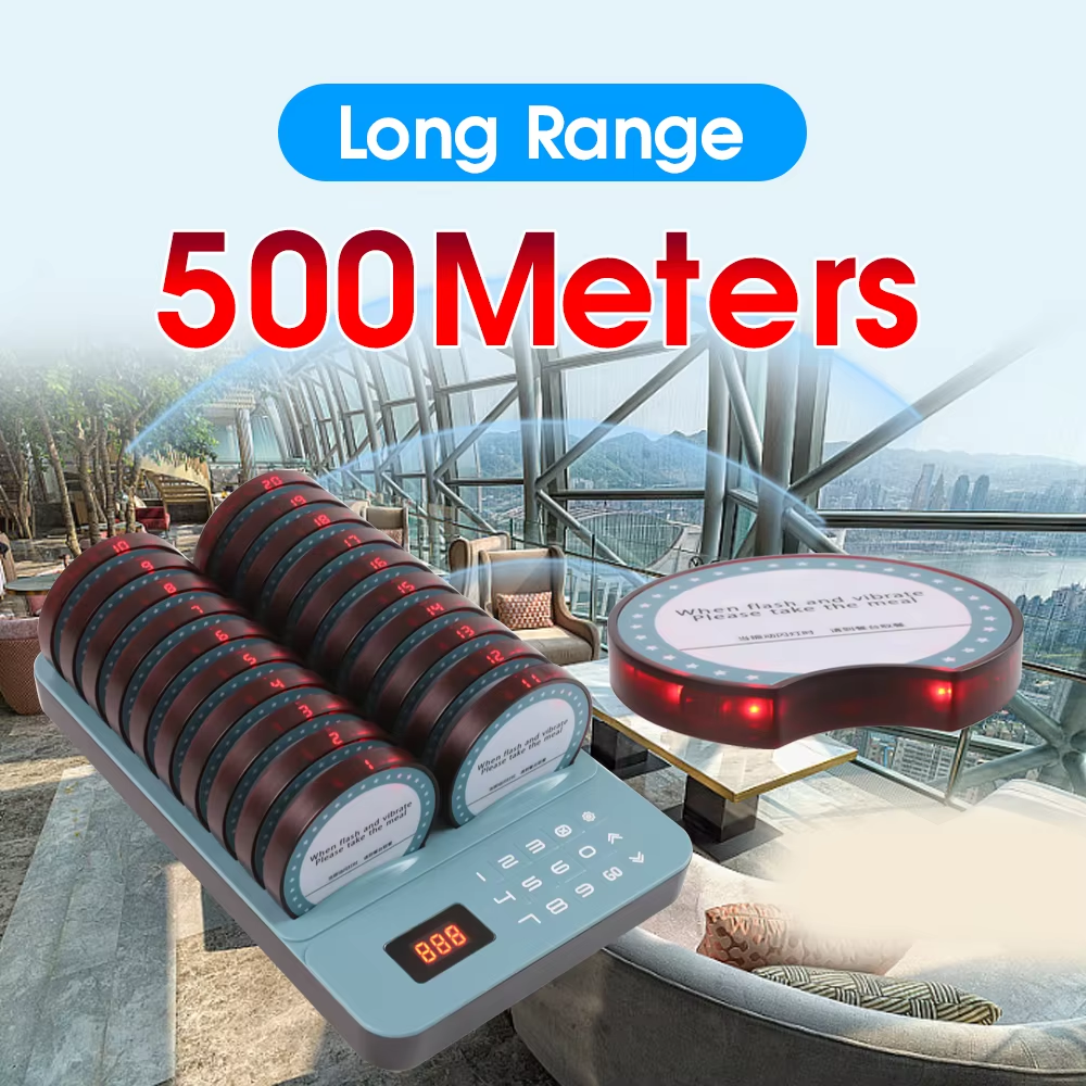Restaurant Pager System Wireless Customer Queue Calling System 20 Beepers Buzzers with Touch Keyboard