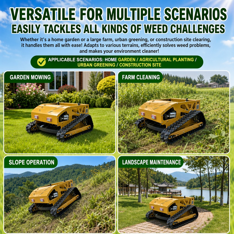 750A All-Terrain Crawler Lawn Mower, Remote Control Grass Cutter, Quiet Operation Steep Slopes Self-Propelled Mower
