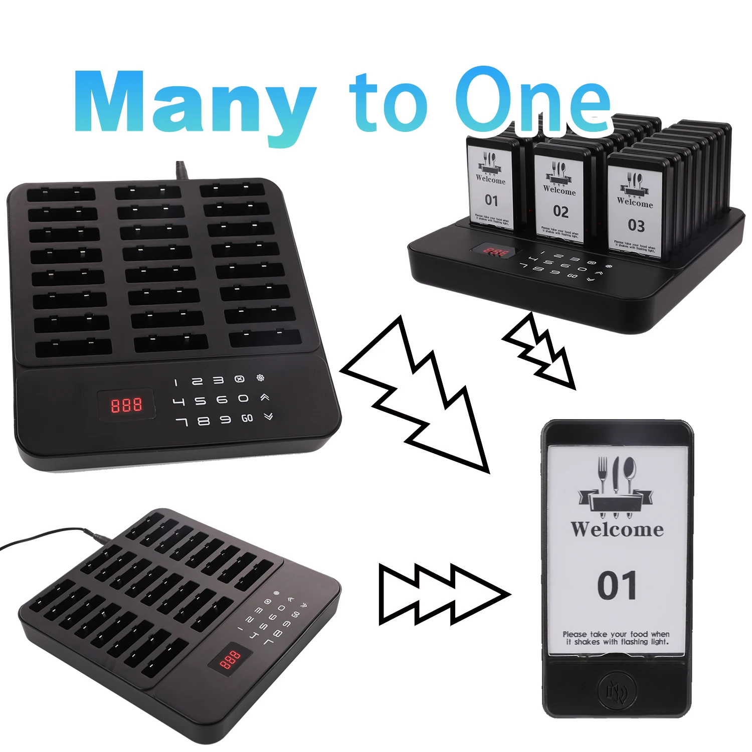 Wireless Restaurant Pager Black 24 Paging System Calling System for Coffee Cafe Dessert Shop Food Truck Court