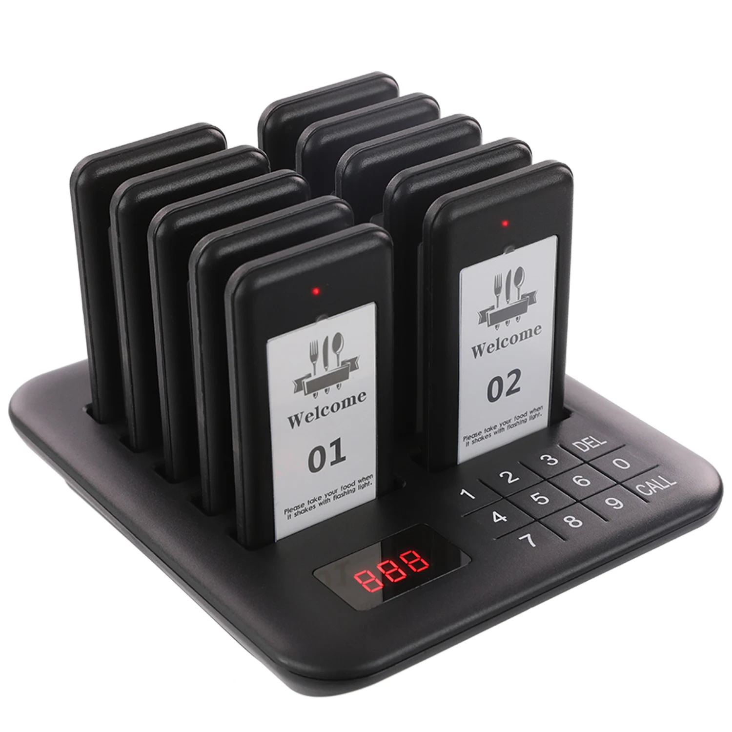 Wireless Restaurant Pager Black 10 Paging System Calling System for Coffee Cafe Dessert Shop Food Truck Court