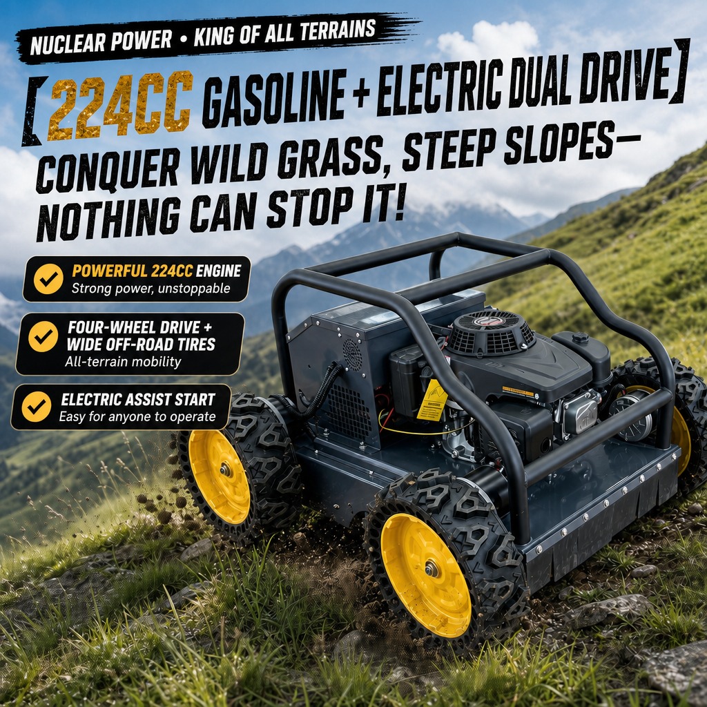 550A All-Terrain Crawler Lawn Mower, Remote Control Grass Cutter, Quiet Operation Steep Slopes Self-Propelled Mower